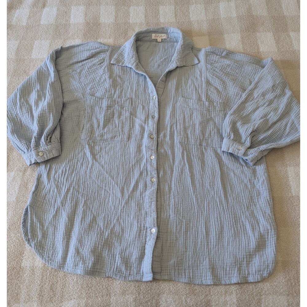 Sweet Generis Womens Shirt Large Light Blue Gauze Cotton Button Down Oversized